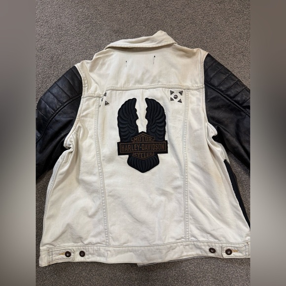 Harley-Davidson® Women's Leather Sleeve Denim Casual Moto Jacket size XL - Picture 2 of 11